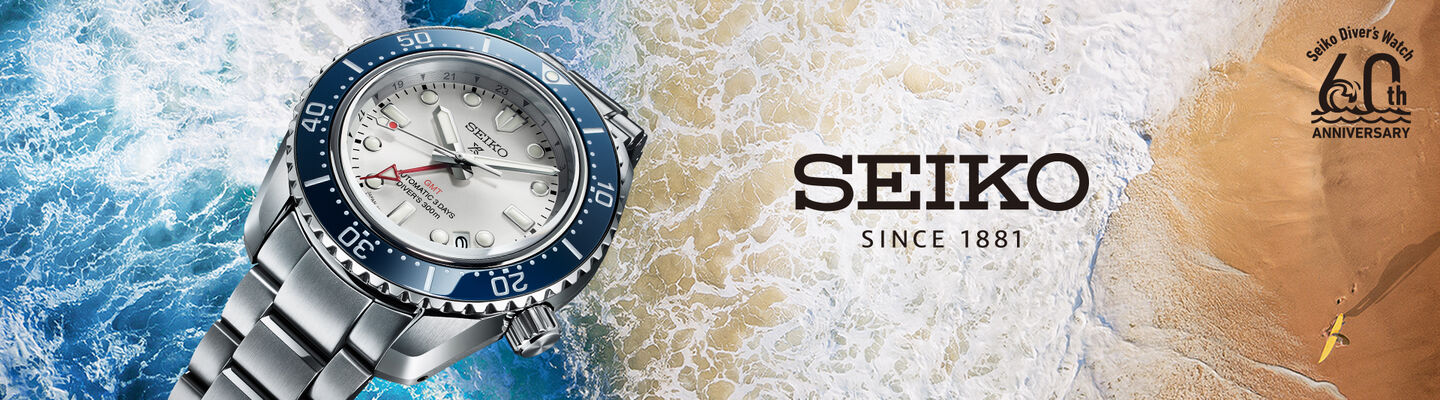Seiko Prospex 60th Anniversary diver's watch with blue bezel on ocean wave background, celebrating Seiko’s dive watch legacy